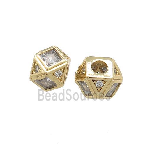 Copper Polygon Cube Beads Pave Zircon Gold Plated