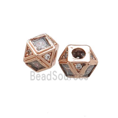 Copper Polygon Cube Beads Pave Zircon Rose Gold