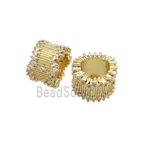 Copper Tube Beads Pave Zircon Large Hole Gold Plated