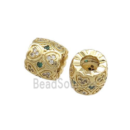 Copper Tube Beads Pave Zircon Heart Large Hole Gold Plated