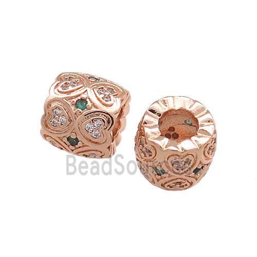 Copper Tube Beads Pave Zircon Heart Large Hole Rose Gold