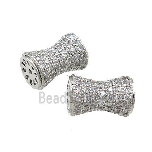 Copper Bamboo Beads Pave Zircon Platinum Plated