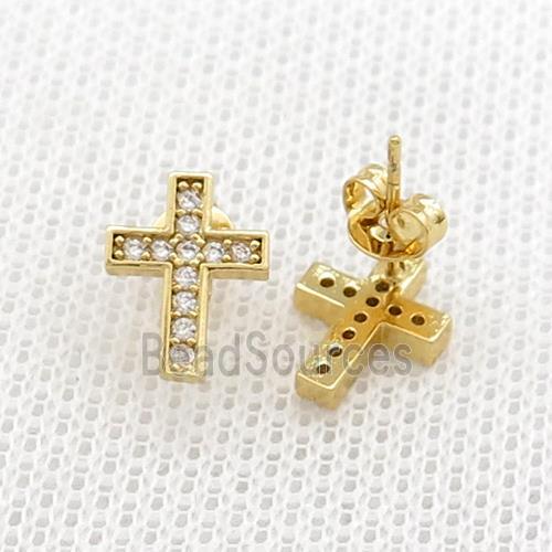 Copper Stud Earrings Pave Zircon Cross Gold Plated