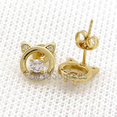 Copper Stud Earrings Pave Zircon Gold Plated