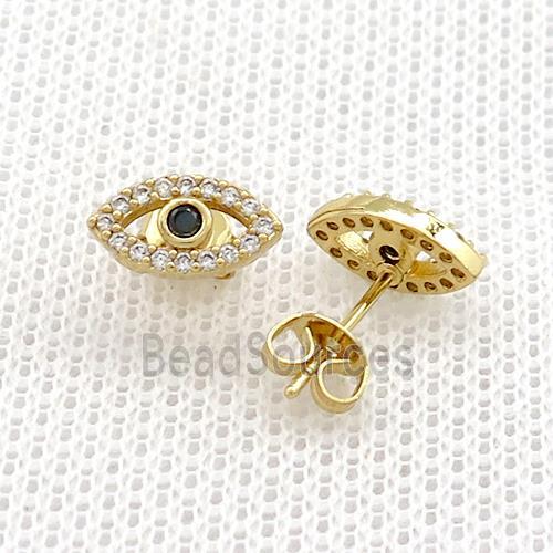 Copper Stud Earrings Pave Zircon Eye Gold Plated