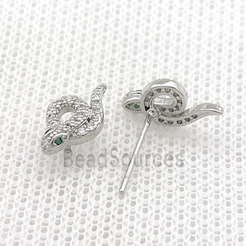 Copper Stud Earrings Pave Zircon Snake Platinum Plated