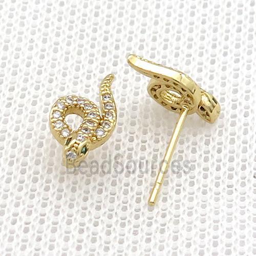 Copper Stud Earrings Pave Zircon Snake Gold Plated