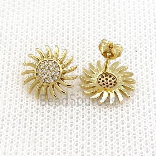 Copper Stud Earrings Pave Zircon Sun Gold Plated