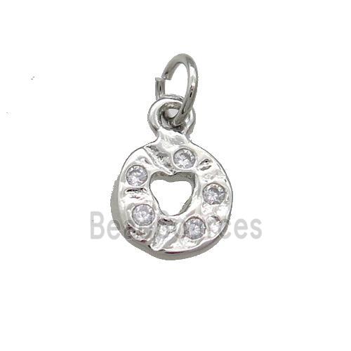 Copper Circle Pendant Pave Zircon Hammered Platinum Plated