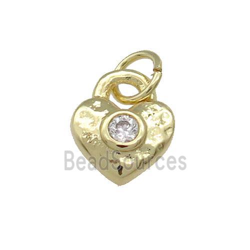 Copper Heart Pendant Pave Zircon Hammered Gold Plated