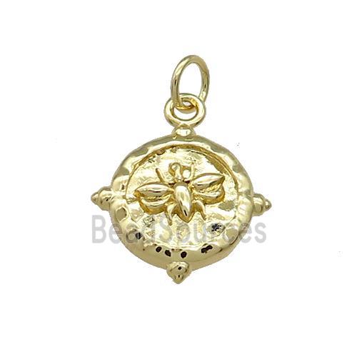 Copper Honeybee Charms Pendant Hammered Gold Plated