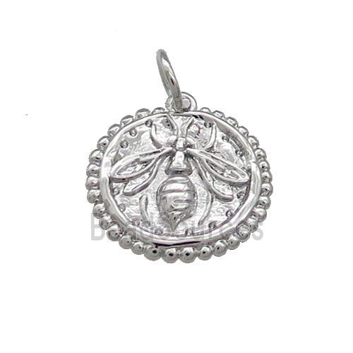 Copper Honeybee Charms Pendant Hammered Platinum Plated