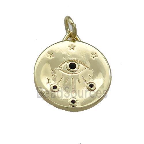 Copper Circle Pendant Pave Zircon Eye Gold Plated