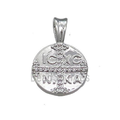 Christogram ICXC NIKA Jesus Orthodox Copper Circle Cross Pave Zircon Platinum Plated