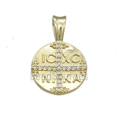 Christogram ICXC NIKA Jesus Orthodox Copper Circle Cross Pave Zircon Gold Plated