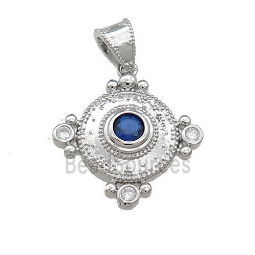 Copper Circle Pendant Pave Zircon Platinum Plated