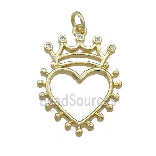 Copper Crown Pendant Pave Zircon Heart Gold Plated