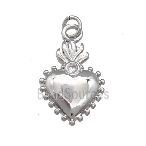 Copper Sacred Heart Pendant Pave Zircon Platinum Plated