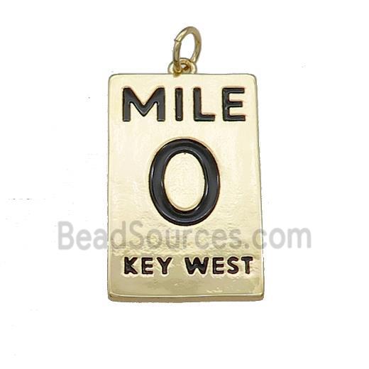 Copper Rectangle 0Mile Key West Black Enamel Gold Plated