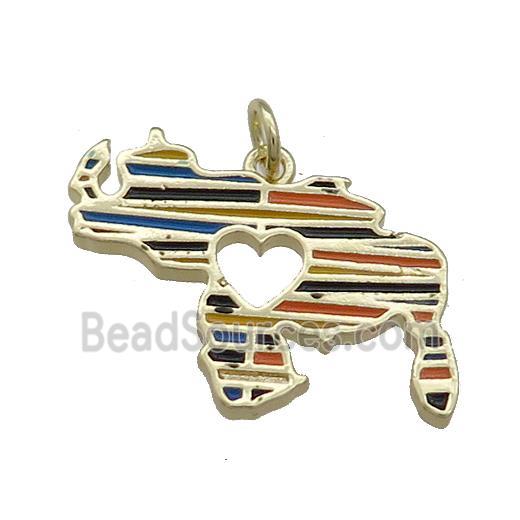 Copper Rhinoceros Pendant Heart Multicolor Enamel Gold Plated