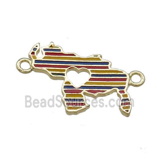 Copper Rhinoceros Pendant Heart Multicolor Enamel 2loops Gold Plated