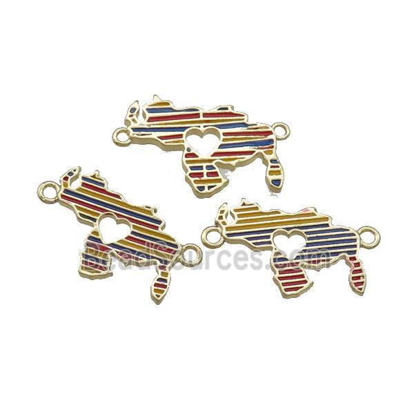 Copper Rhinoceros Pendant Heart Multicolor Enamel 2loops Gold Plated Mixed