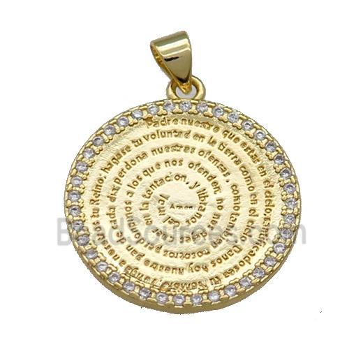 Copper Circle Prayer Pendant Pave Zircon Religious Gold Plated