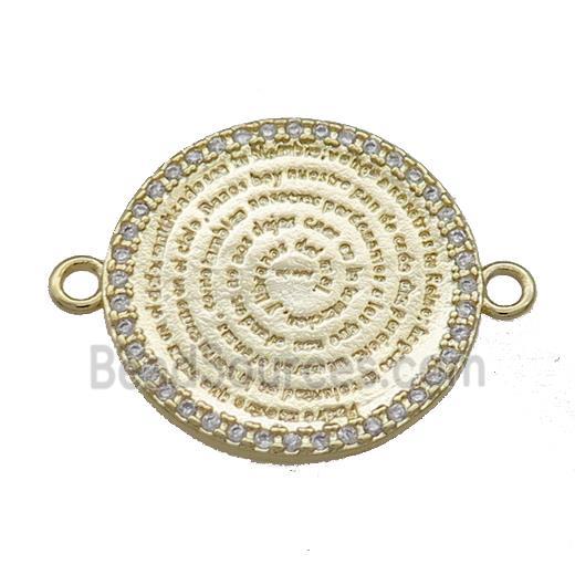 Copper Circle Prayer Connector Pave Zircon Religious Gold Plated