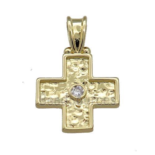 Copper Cross Pendant Pave Zircon Hammered Gold Plated