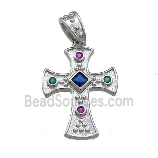 Copper Cross Pendant Pave Zircon Platinum Plated