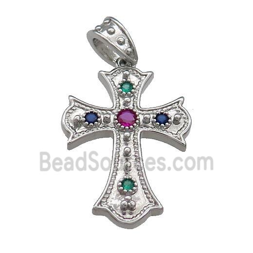 Copper Cross Pendant Pave Zircon Platinum Plated