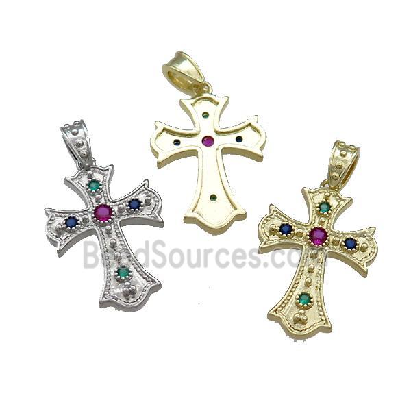 Copper Cross Pendant Pave Zircon Mixed