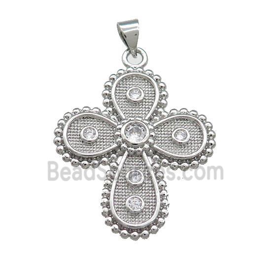 Copper Cross Pendant Pave Zircon Platinum Plated