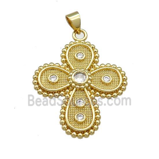 Copper Cross Pendant Pave Zircon Gold Plated