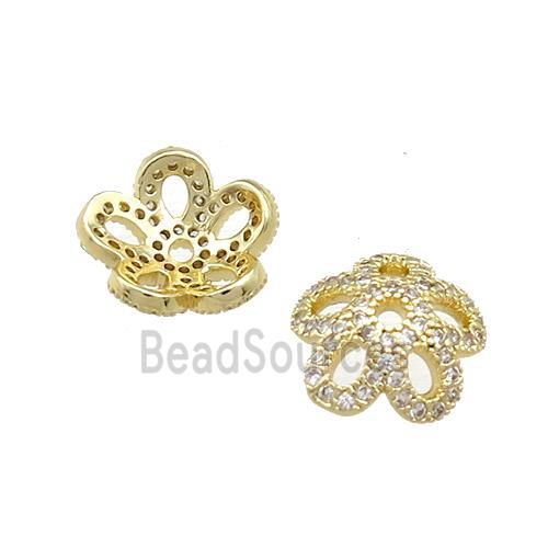 Copper Beadcaps Pave Zircon Gold Plated