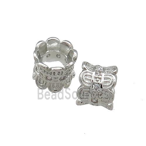 Copper Tube Beads Pave Zircon Platinum Plated