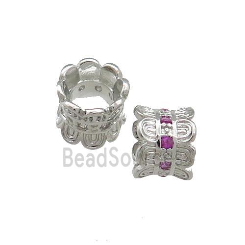 Copper Tube Beads Pave Zircon Platinum Plated