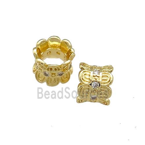 Copper Tube Beads Pave Zircon Gold Plated