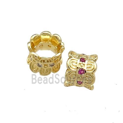 Copper Tube Beads Pave Zircon Gold Plated