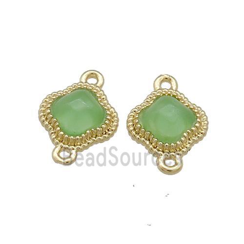 Copper Clover Connector Pave Green Jade Gold Plated