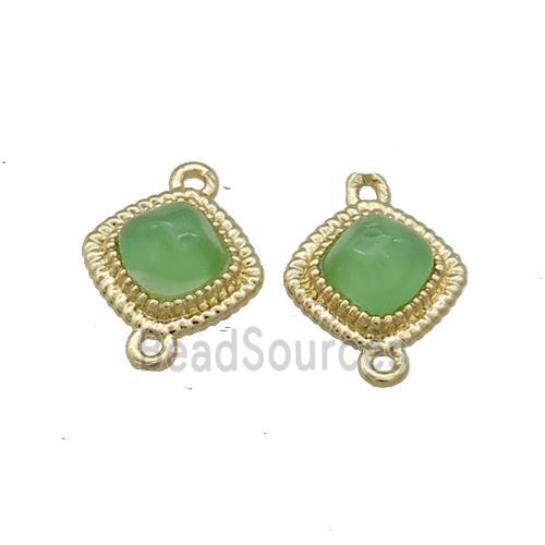 Copper Square Connector Pave Green Jade Gold Plated