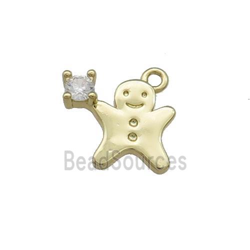 Christmas Gingerbread Man Copper Pendant Pave Zircon Gold Plated