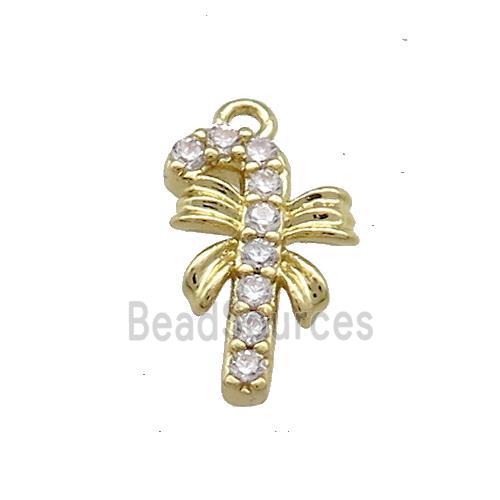 Christmas Candy Cane Copper Pendant Pave Zircon Gold Plated