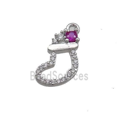 Christmas Stocking Charms Copper Pendant Pave Zircon Platinum Plated