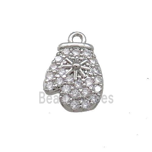 Christmas Mittens Copper Pendant Pave Zircon Platinum Plated