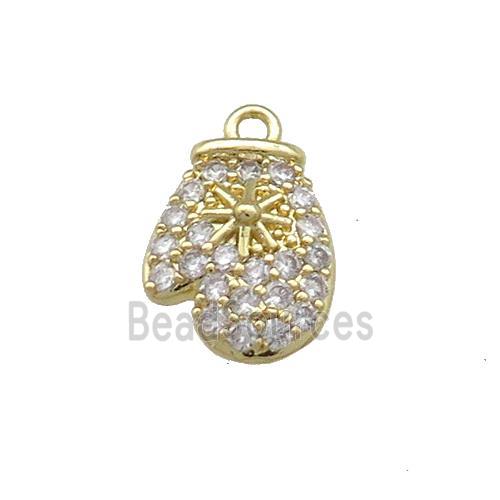 Christmas Mittens Copper Pendant Pave Zircon Gold Plated