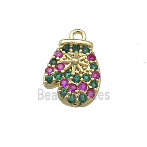 Christmas Mittens Copper Pendant Pave Zircon Gold Plated