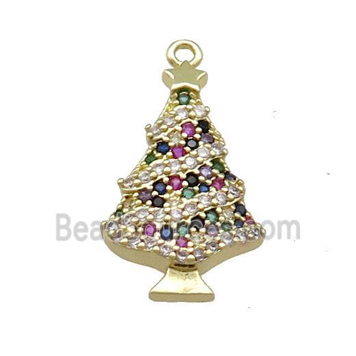 Christmas Tree Charms Copper Pendant Pave Zircon Gold Plated