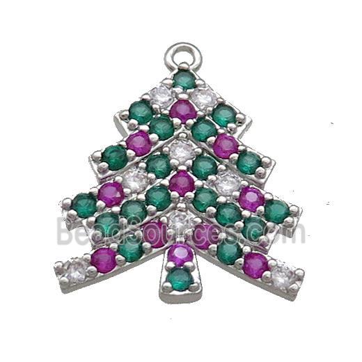 Christmas Tree Charms Copper Pendant Pave Zircon Platinum Plated