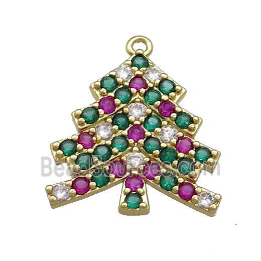 Christmas Tree Charms Copper Pendant Pave Zircon Gold Plated